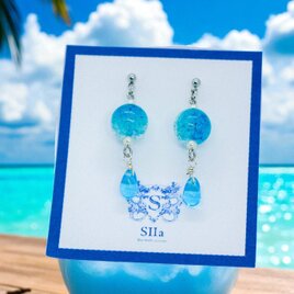 しゅわしゅわブルードロップピアス　イヤリング変更可能　シルバー金具