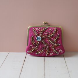 ビーズがま口ハンドメイド、魅惑のピンク4点セット ビーズ刺繍のがま口 1 ピンク マチなしポーチ | iichi 日々の
