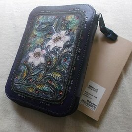 L型ファスナータイプのロングウォレット 牛革 刻印＆拭き染め