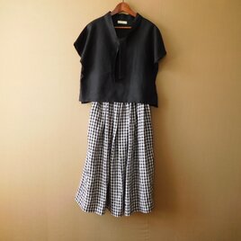 リネンのセットアップ　ギンガム×ブラックNさまご予約品の画像