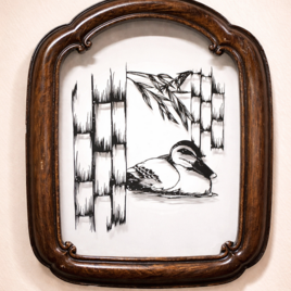 ハサミ切り絵原画 竹聲逢鴨 【額装済】