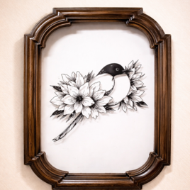 ハサミ切り絵原画 花躑躅 【額装済】