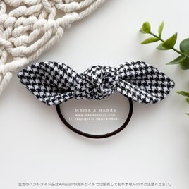 ⭐️6点売れました⭐️ 大人可愛い おしゃれな モノトーン 黒 白 千鳥格子 リネン リボン ヘアゴム♪の画像