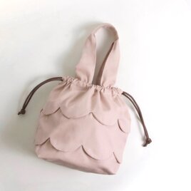 スカラップデザイン ミニ巾着トート ニュアンスピンクの画像