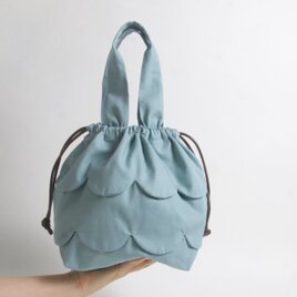 スカラップデザイン ミニ巾着トート フレンチブルーの画像