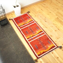 ペルシャ ギャッベ ミニランナー ラグ 118x42cm 青 ザクロの実
