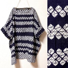 有松絞り　浴衣リメイク　チュニックブラウス 有松絞り 浴衣リメイク チュニック ブラウス 着物リメイク