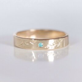 パライバトルマリン オリーブリーフ フラットリング 14kgf ピンキーリング対応  10月誕生石 ご褒美 ギフト