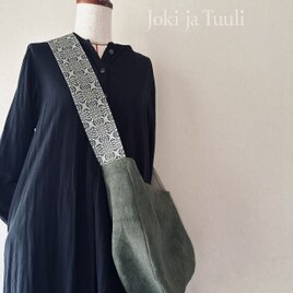 [手織りベルトリネンショルダーバッグ] グレイッシュグリーン　