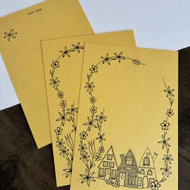 花と家ポストカード　黄色　3枚の画像