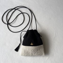 ミニ巾着 お守り袋 ポシェット / チャーム / bicolor / cord color：blackの画像