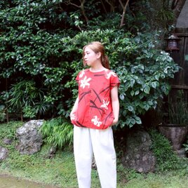 浴衣リメイク 百合の花フレンチスリーブプルオーバー