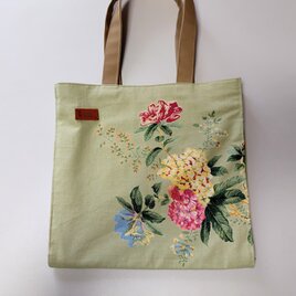 ★インド、本場ブロックプリント（手押し）のトートバッグ★紙袋の横型★若草色★裏地あり★の画像