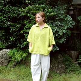 ライムカラー リネンのスキッパーシャツ