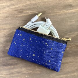 【星降る夜　金星】畳縁　ぺたんこ　ミニポーチ　小銭入れ　カードケース　星　スター　宇宙　空　黒　金の画像