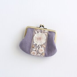 インド刺繍リボンのシンプルながま口　くすみ紫の画像