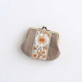 インド刺繍リボンのシンプルながま口　ブラウンの画像