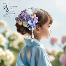 ⋆8点set⋆ 淡いろあじさい・マム 和風髪飾り《ワイヤー入りピック》