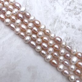ナチュラル淡水パール 真珠 ライス ポテト ミックス 雫 6mm 7mm 8mm 9mm 中粒 連19cm tp0008の画像