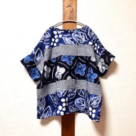 着物リメイク 浴衣有松絞り フレンチ袖チュニック 有松絞り 浴衣リメイク チュニック | iichi 日々の暮らしを
