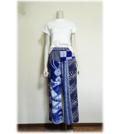 128　１点のみ　浴衣リメイク　ワイドパンツ　ロングパンツ　テーパードパンツ　パッチワーク　コットンの画像