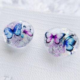 モルフォ蝶と紫陽花のピアス　サージカルステンレス　金属アレルギー対応のコピーの画像