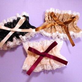 3種×11色リボン✩ダブルレースのシュシュ（ホワイト×黒・モカ・薄ピンク）お袖留め・カフス飾りにも
