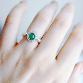 絆を深める癒しの石 グリーンアゲートと淡水パールの指輪 ピンキーリング 5月/6月誕生石の画像
