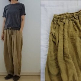 【ｎ様専用ページ】キャメル/グレンチェックリネン　Bigパンツの画像