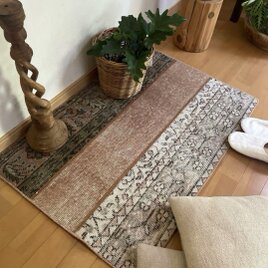 トルコヴィンテージラグ 157×245 大判 かすれオレンジ×ブルー