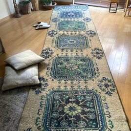 48×114 パッチワーク　リーフ赤い花　ブラウン　トルコヴィンテージラグ 48×114 パッチワーク リーフ赤い花 ブラウン トルコヴィンテージ