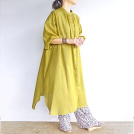 シフォン7分袖シャツワンピース（ピスタチオ）の画像