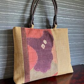 麻地の帯地と絞りの帯地の手提の画像