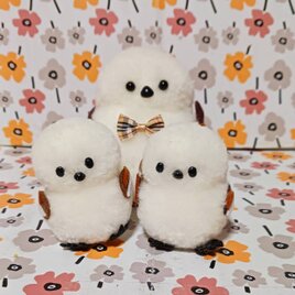 ポンポンで作った♥シマエナガ3体セットの画像