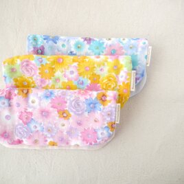 カラフルフラワー 3枚セット｜8重ガーゼハンカチ｜ふわふわ優しい肌ざわり｜敏感肌・ギフトに｜20×20cm