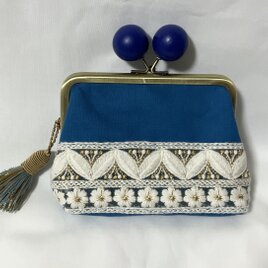 インド刺繍　木玉親子がま口ミニ財布　
