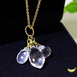 ☾Luna Tears☽ クリスタルとシルキークォーツ ブリオレットカット 14kgf ネックレス 4月誕生石の画像