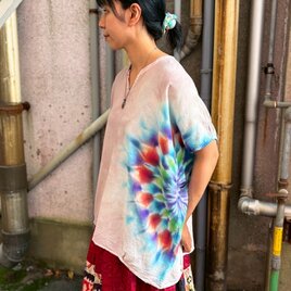 タイダイ 新型プルオーバー 幻想的な曼荼羅模様 グレージュHippies Dye最新作 HD24-48の画像