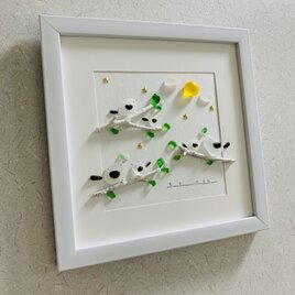 シーグラスアート 海の宝石 シマエナガの家族 風景画 インテリア雑貨 観葉植物 北欧ガラス細工 贈り物 誕生日プレゼントのの画像