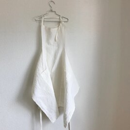 小柄なあなたに贈るベルギーリネンの華やぎワークエプロン　スモールサイズ　ベルギーリネン25番手　ホワイトの画像