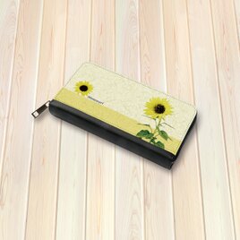（送料無料）長財布【水彩調ひまわり】（名入れ可）の画像