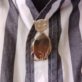 真鍮ブラス製=ゴールド　猫型シャツボタンカバー　結婚、成人式、古着ファッションにの画像