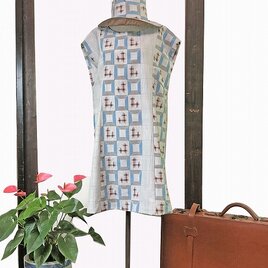最終値引き 01着物リメイク作家”優衣”ーkimono☆幾何学文様紬　正絹ワンピース+帽子の画像