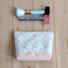 刺繍&倉敷帆布のポーチ　ポケット付き　16cm　ピーチオレンジ　329の画像
