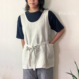 クロスバック紐付きチュニック ヘンプ100％ きなり