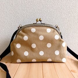 ドット帆布のがま口ショルダーバッグ　ポシェット　ベージュ　332