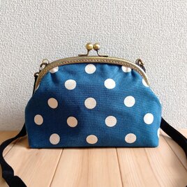 ドット帆布のがま口ショルダーバッグ　ポシェット　ブルー　331