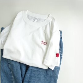 大人のフルーツモチーフ/ヘビーウェイト苺刺繍Tシャツ＜ベージュ＞＜ホワイト＞