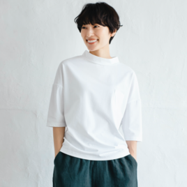 ★サンプルセール　1点のみ★コットンカットソー ボトルネック7分袖Tシャツ　カットソー 220601-1(Q33)の画像