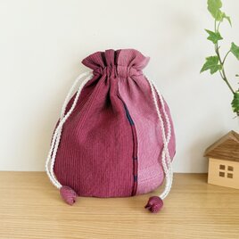 播州織のラウンド巾着袋（レッド）①の画像